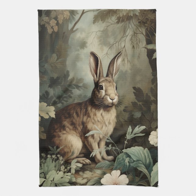 Charming Antique Hare i Lush Forest Kökshandduk (Vertikal)