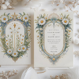 Charming Art nouveau Daisy Blommigt Bröllop Inbjudningar