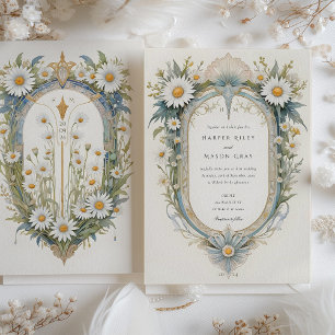 Charming Art nouveau Daisy Blommigt Bröllop Inbjudningar