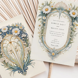 Charming Art nouveau Daisy Blommigt Bröllop Inbjudningar