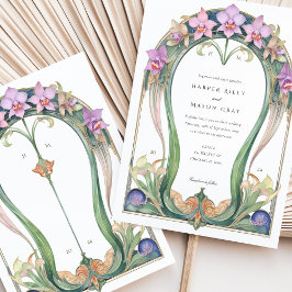 Charming Art nouveau Orchids Blommigt Bröllop Inbjudningar