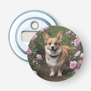 "Charming Assion: A Corgi i Rosa ros Garden Flasköppnare