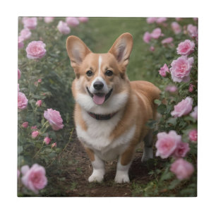 "Charming Assion: A Corgi i Rosa ros Garden Kakelplatta
