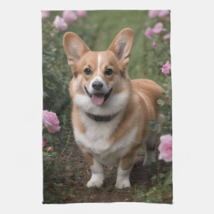 "Charming Assion: A Corgi i Rosa ros Garden Kökshandduk