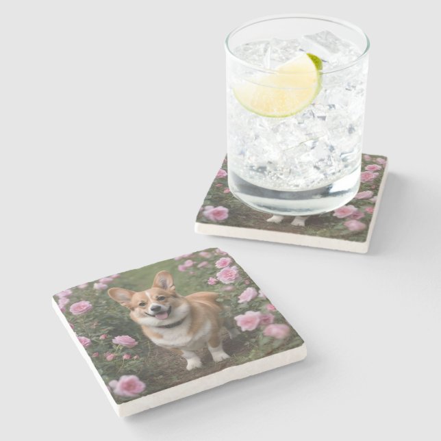 "Charming Assion: A Corgi i Rosa ros Garden Stenunderlägg (Sidan)