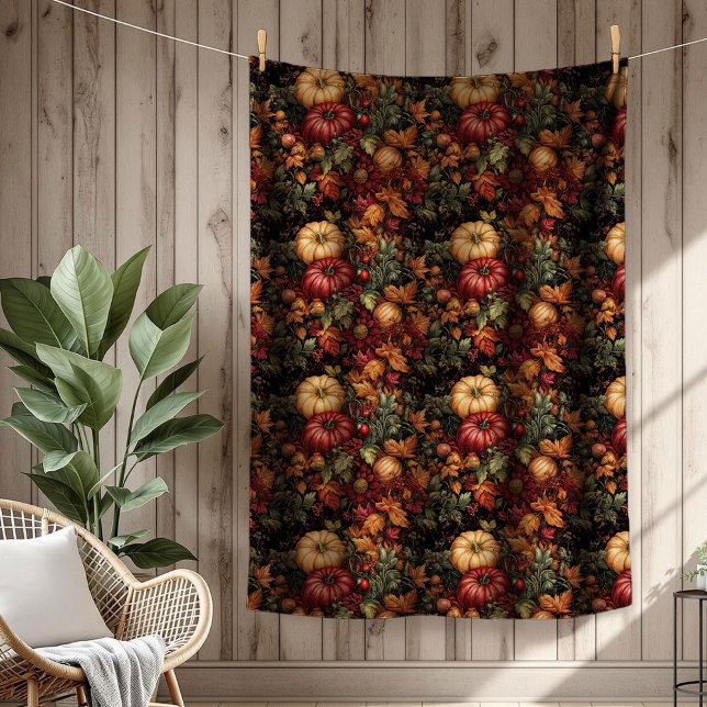 Charming Autumn Blommigt Blanket med Harvest Motif Fleecefilt (Charming Autumn Floral Blanket with Harvest Motifs)