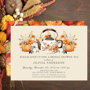 Charming Autumn Blommigt Möhippa Tea Party Inbjudningar