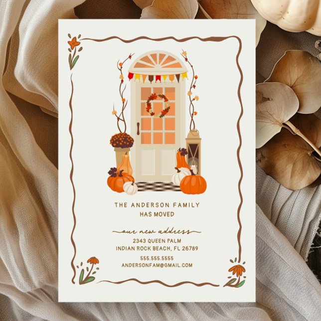 Charming Autumn Door Flytta Announcement Meddelande Vykort (Skapare uppladdad)