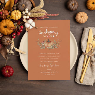 Charming Autumn Pumpkin Thanksgiving Dinner Invita Inbjudningar