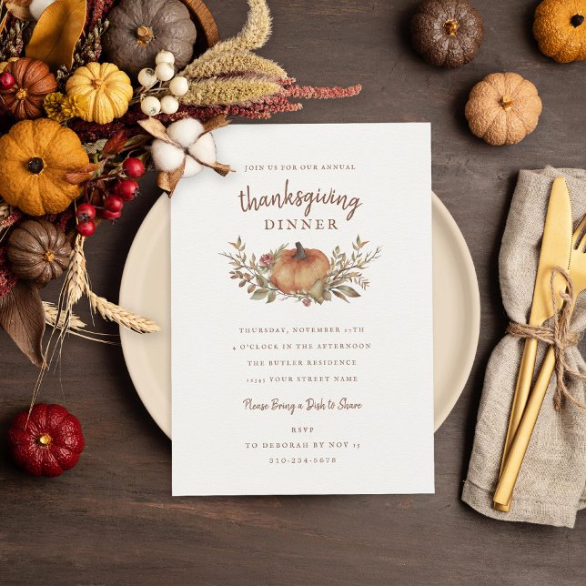 Charming Autumn Pumpkin Thanksgiving Middag Inbjudningar (Skapare uppladdad)