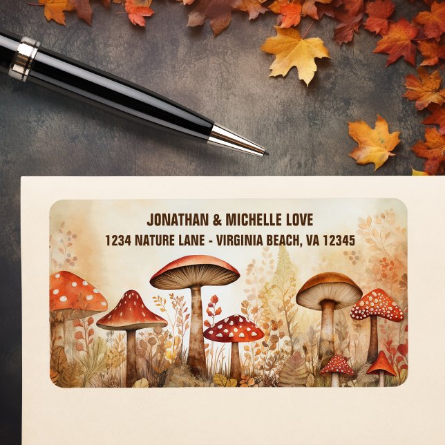 Charming Autumn svamp Fall Forest Adress Adressetikett (Charming Autumn Mushrooms Fall Forest Address Label)