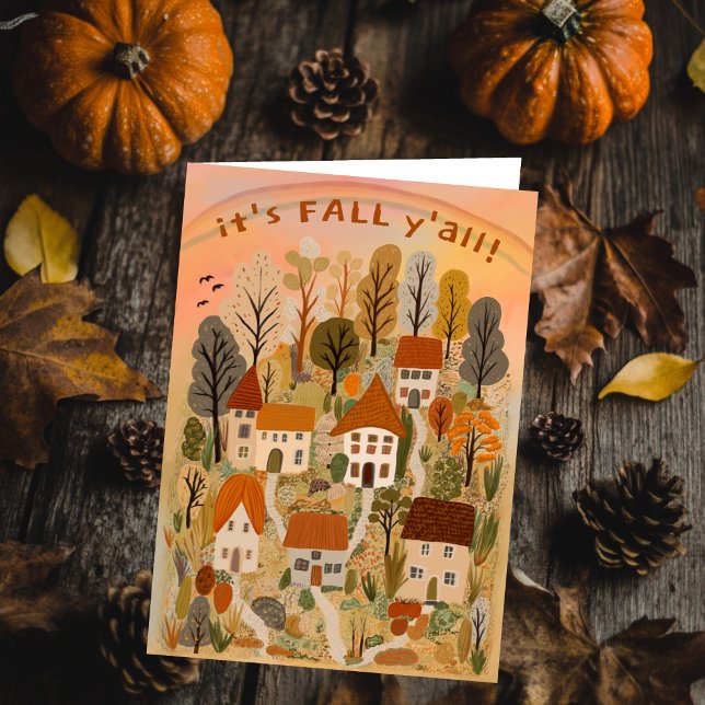 Charming Autumn Village Det är Fall Y'all Cute Kort (Charming Autumn Village It's Fall Y'all Cute Card)