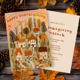 Charming Autumn Village Thanksgiving Party Inbjudningar