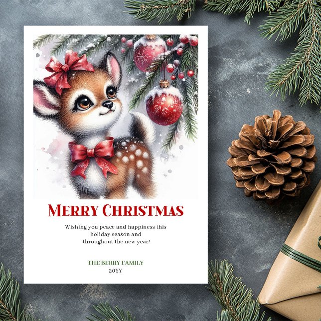 Charming Baby Fawn Christmas Scene Watercolor Card Julkort (Charming Baby Fawn Christmas Scene Watercolor Greeting Card

)