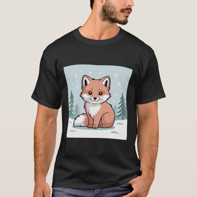 Charming Baby Fox in Winter Forest - Cute Tecknad T Shirt (Framsida)