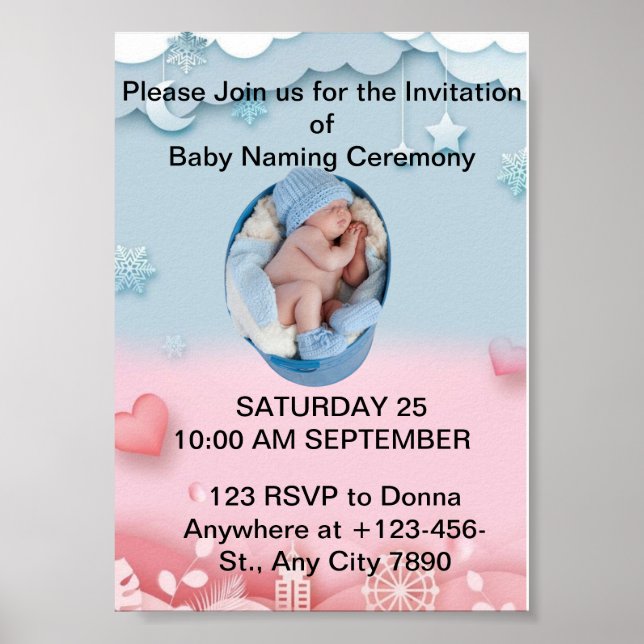 Charming Baby Naming Ceremony-inbjudan Poster (Framsidan)