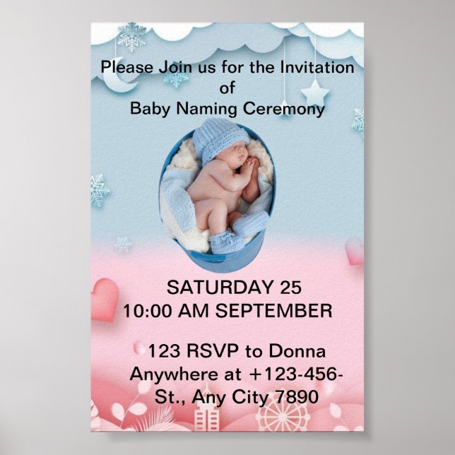 Charming Baby Naming Ceremony-inbjudan Poster (Framsidan)