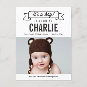 Charming Banner Birth Notification - Pojke Meddelande Vykort