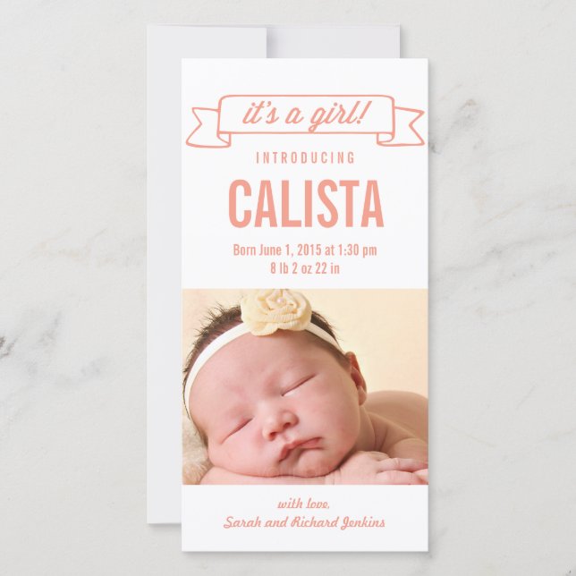 Charming Banner Flicka Birth Notification Meddelande (Framsida)