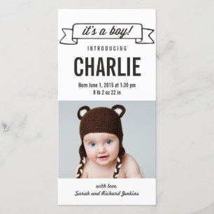 Charming Banner Pojke Birth Notification Meddelande