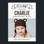 Charming Banner Tillkännagivande för födelse - Boy Meddelande<br><div class="desc">Välkomna ditt lilla glädjespaket med den här roligten och det moderna tillkännagivande för födelse från berryberrysweet.com. Finns även i andra färg. Matchande artiklar som är tillgängliga i vår butik eller på begäran. Har du frågor?</div>