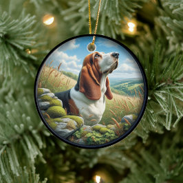 Charming Basset Hound Scene Julgransprydnad Keramik