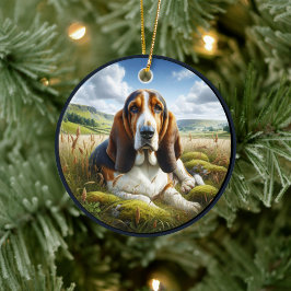 Charming Basset Hound Scene Julgransprydnad Keramik