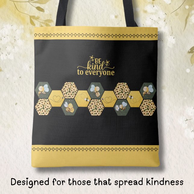 Charming Be Kind to Everyone Bumble Bee Tote Bag Tygkasse (This Bee Tote is designed for those that spread kindness. A cheerful bag for every kind heart)