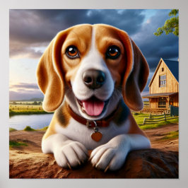 Charming Beagle i ett Rustic Countryside Scene Poster