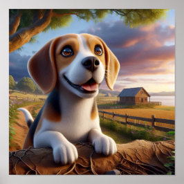 Charming Beagle i ett Rustic Countryside Scene Poster