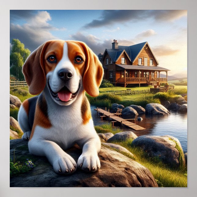 Charming Beagle i ett Rustic Countryside Scene Poster (Framsidan)