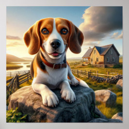 Charming Beagle i ett Rustic Countryside Scene Poster