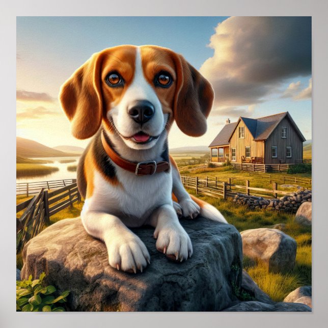 Charming Beagle i ett Rustic Countryside Scene Poster (Framsidan)