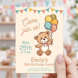Charming Bear Balloons Pastel Party Inbjudningar