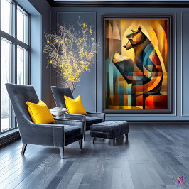 Charming Bear – Kubistisk läsare i djup tanke Poster