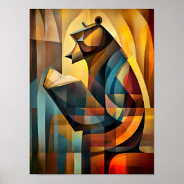 Charming Bear – Kubistisk läsare i djup tanke Poster