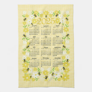 Charming Bees Flowers 2025 Calendar Design Kökshandduk