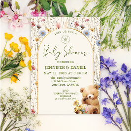 Charming Beige Blommigt Arch Bear Baby Shower Inbjudningar