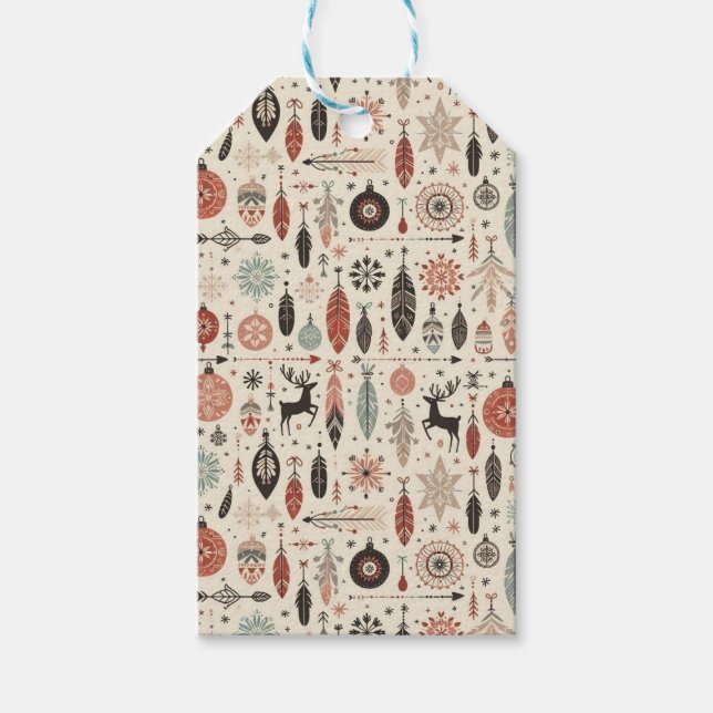 Charming Beige Boho jul Presentetikett (Framsidan)