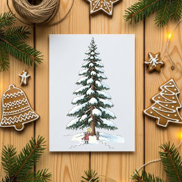 Charming Big Tree Scene Cute Christmas Card Design Julkort