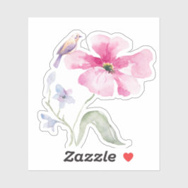 Charming Bird and Watercolor Flower Decorative  Klistermärken