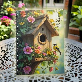 Charming Birdhouse Vibrant Sommfärblomma Underbar  Anteckningsbok