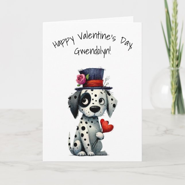 Charming Black and White Dog Happy Valentine's Day Kort (Framsida)