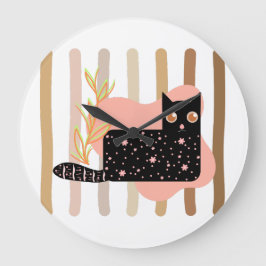 Charming Black Cat Pastel Clock Stor Klocka