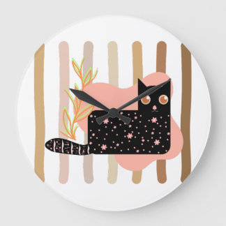 Charming Black Cat Pastel Clock Stor Klocka