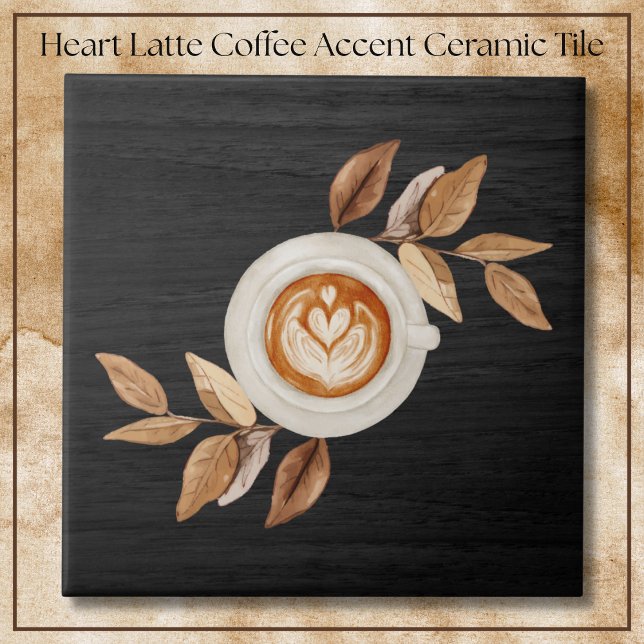 Charming Black Illustrative Heart Latte Coffee  Kakelplatta (Charming Black Illustrative Heart Latte Coffee Accent Ceramic Tile)