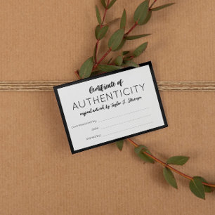 Charming Black Mini Certificate of Authenticity Visitkort