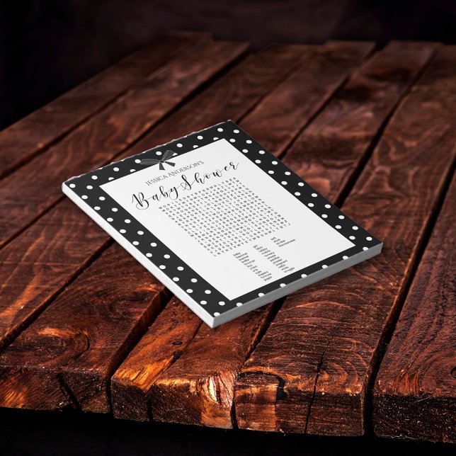 Charming Black White Baby Shower Ord Hitta spel Anteckningsblock (Skapare uppladdad)