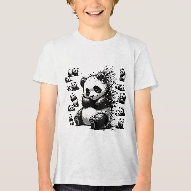 Charming Black & White Watercolor Panda T-Shirt (Framsida)