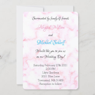 Charming Blek Rosa & White Marble Bröllop Inbjudningar